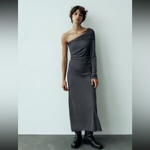 draped asymmetrical midi dress